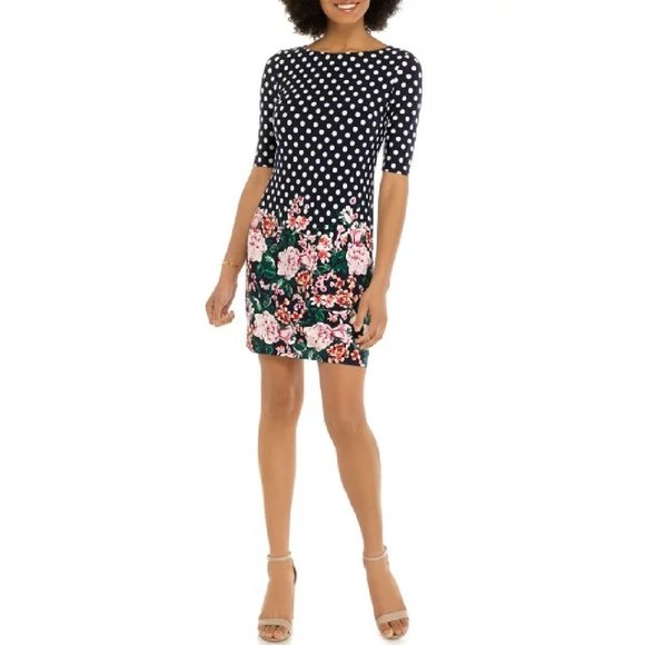 Eliza J Short Sleeve Polka Dot Dress - Picture 1 of 12